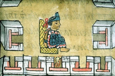 Fru Palat. 218-220 Bok IX Montezuma II (1466-1520), från "Florentine Codex" av Bernardino de Sahagun, ca 1540-85